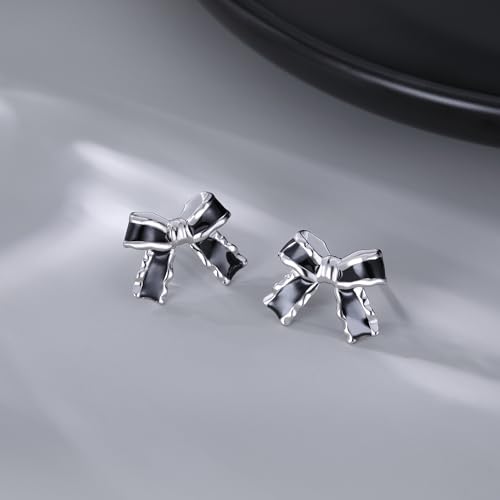 SLUYNZ Solid 925 Sterling Silver Black Bow Earrings Studs for Women Teens Bowknot Stud Earrings Ribbon Bow Studs4