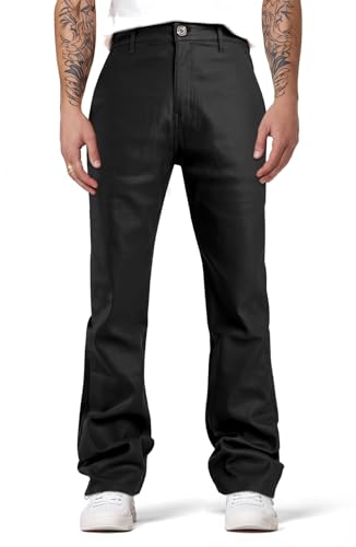 GINGTTO Mens Leather Bell Bottoms Slim Fit 70s Disco Flare Stacked Pants for Men