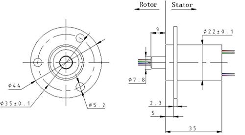 Taidacent 3 Wires 4 Wires 5A 10A 15A 30A Electrical Slip Ring Collector Ring Rotary Electrical Contact Joint Rotary Connector Commutator (3 Wires 15A Diameter 22mm)