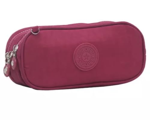 Estojo Escolar Box, Grande, com 3 Compartimentos e 14 Elásticos, Feminino, Masculino, Zíper e Tecido Resistentes, Qualidade Premium (Pink escuro)