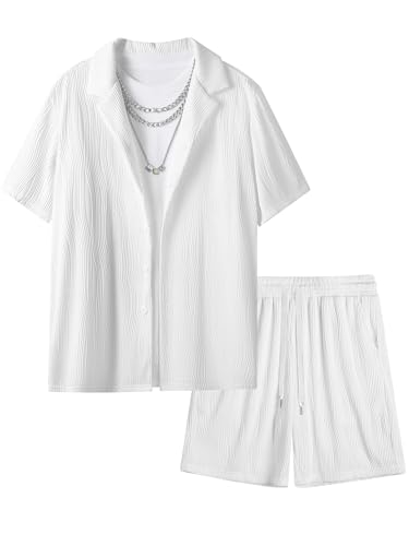 UOUA Summer Outfits for Men 2 Piece Short Sleeve Button Down Shirt & Shorts Set Casual Vacation Beach Tracksuit4