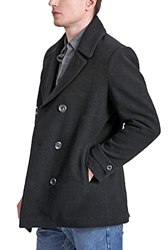 Landing Leathers Men Navy Wool Blend Double Breasted Walking Pea Coat (Also available in Big and Tall)3