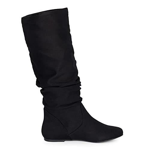 Kassie Daniela Esmy Women's Slouchy Faux Leather Knee High Flats Boots (Black, 10) #TOP1