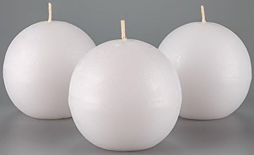 Set of 3 Sphere Ball Candles 3" Unscented Handpoured for Weddings, Home Decoration, Church, Restaurant, Spa, Smokeless Cotton Wick - White