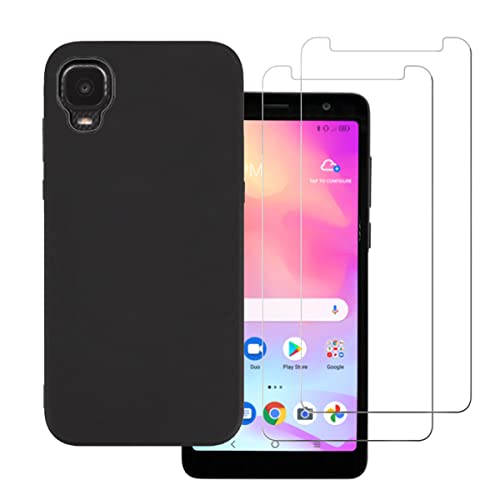 Tznzxm for Alcatel TCL A3 Tempered Glass Screen Protector [2-Pack],Alcatel TCL A3 Case,Flexible Soft TPU Scratch Resistant Non-Slip Back Cover Rubber Slim Phone Case for Alcatel TCL A3 (A509DL)