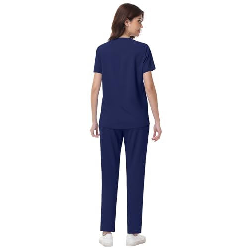 niaahinn Women's Scrub Set - V-Neck Medical Uniforms with Stretch Fabric & Zipper Pockets (X-Large,Navy) by niaahinn - Used condition - Image 3