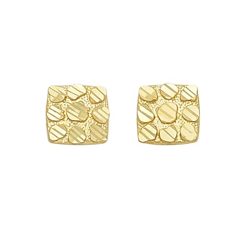 10k Yellow Gold Square Nugget Earrings 8 mm