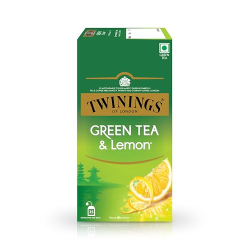 Image of Twinings Green Tea & Lemon, 25 Tea Bags| Pack of 1| Perfectly Balanced & Refreshing Taste| Light, Zesty Lemon Flavour| Low Calorie| Handpicked Green Tea Leaves| Enjoy a Hot Cup of Tea