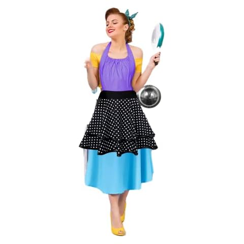 Violet Mist Funny Retro Apron for Women Vintage Cooking Ruffle Lace Waitress Polka Dot Apron Cotton Adjustment Waist Girl Personalized Chef Apron Gift for Women Mother Cover
