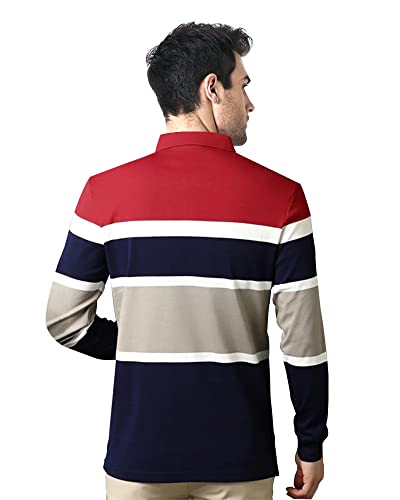 EYEBOGLER Men's Trendy Polo Neck Full Sleeves Regular Fit Colorblocked T-Shirt