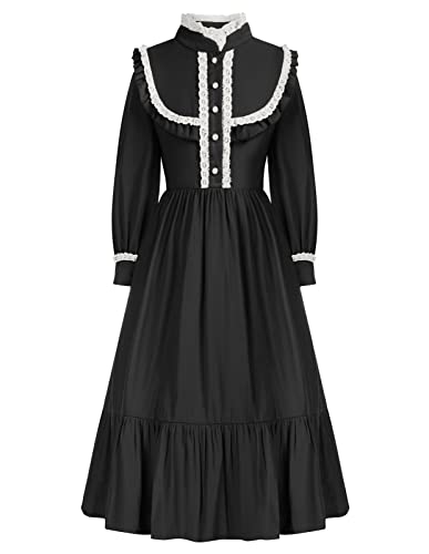Image of Scarlet Darkness Girls Dresses Long Sleeve Casual High Neck Girl Dress Children Kids Ruffle Trim Outfit