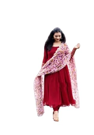 Image of Women's Georgette Anarkali Long Gown with Dupatta Set