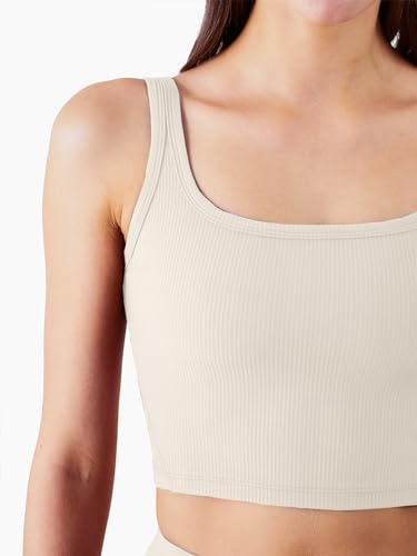 FelFory Longline Sports Bra Ribbed Tank Top for Women Medium Support Workout Tops Sport Bra Padded Crop Top Fitness Yoga3