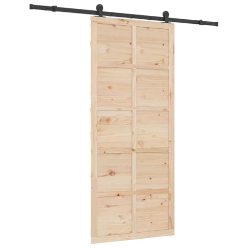 vidaXL Puerta Corredera Marrón 80 x 208 cm Madera de Pino Macizo, Comedor, Rectangular, Rústico, Puerta Deslizante, Interior Elegante, Partición Ahorra Espacio, Divisor de Madera