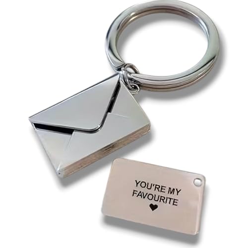 AMARKX Personalized Envelope Keychain, Stainless Steel with Customizable Engraved Name, Letter Pendant, Ideal for Valentine's Day or Anniversary Gift (SILVER)