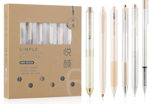 Image of COOFANDY Off-White Pastel Highlighter Set, Cute Note Taking 0.5mm Fine Point Retractable 5 Count Black Ink Pens with 1 Count Highlighter for Writing Planner School Supplies