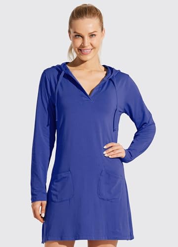 Willit Women's Long Sleeve Cotton Swim Cover Up UPF 50+ SPF Dress