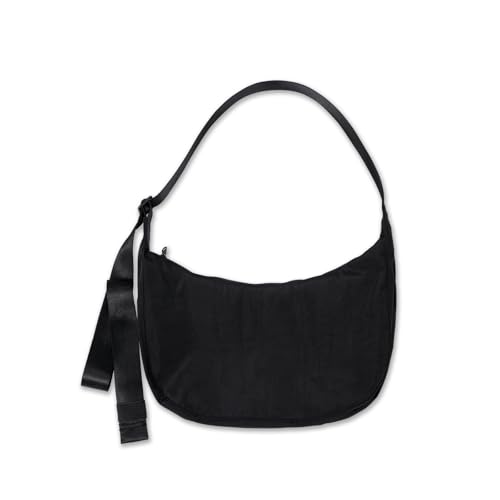 Medium Nylon Crossbody Crescent Bag: Black Slouchy Style Shoulder Casual with 47 Adjustable Strap - Minimalist Environmentalist - Commuting Work Daily