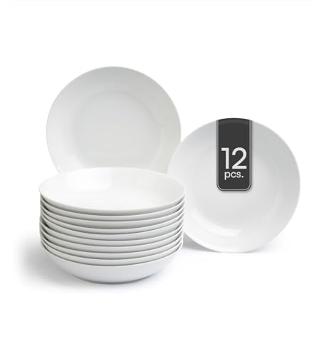 Home4You Suppenteller 12er Set Tiefteller Salatteller - Porzellan - Weiß - Ø 20 cm