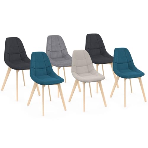 IDMarket - Lot de 6 chaises scandinaves Gaby Mix Color Beige, Gris Clair, Bleu Canard x2, Gris foncé x2 en Tissu
