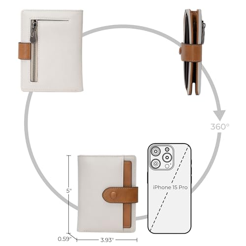 Alldaily Small RFID Blocking Leather Wallet for Women, Bifold with 10 Card Slots and Zipper Pocket (White&Brown)4