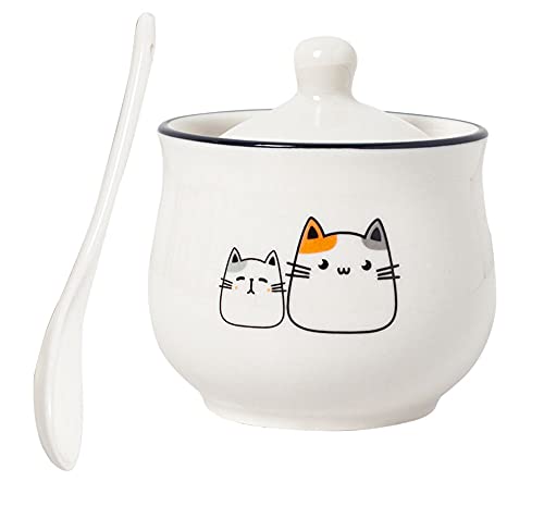 RockTrend Cartoon Katze Keramik Gewürzglas Zuckerdose Gewürztopf mit Deckel und Löffel Cover