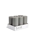 Mottled Pillar Candles by Bask - Set of 6-3" x 6" Dripless Unscented Candles in Grey for Home Decor,
