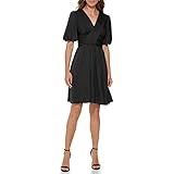 DKNY Women's Flounce Sleeve Fit and Flare, Black, 8