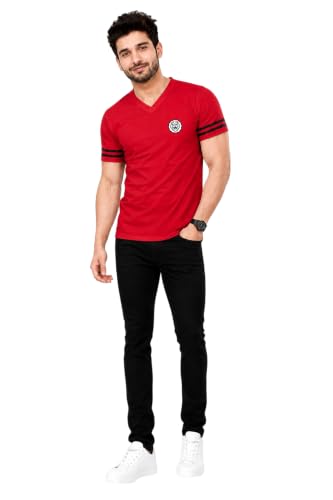 Image of Geum Men's Solid Half Sleeve V-Neck T-Shirt | Soft & Breathable Fabric | Regular Fit | Casual Everyday T-Shirt