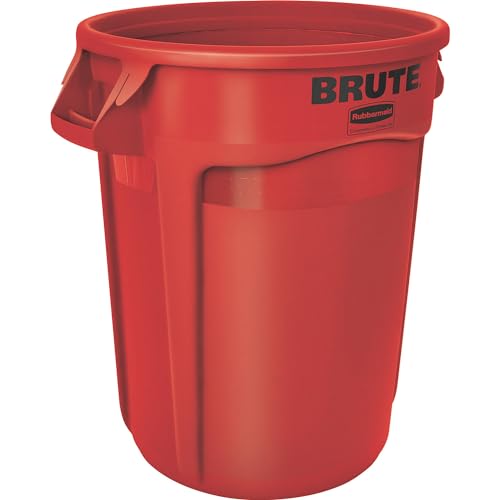 Rubbermaid Commercial Vented Round Brute Container, 32 gal, Plastic, Red
