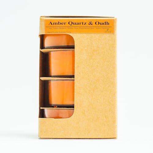 Image of AuraDecor Scented Soy Wax Acrylic Tealight Candle, Organic Luxury Aroma, Aromatic /Aromatherapy Candle || Long Lasting Burning Time (Jumbo Tealight, Amber Quartz & Oudh)