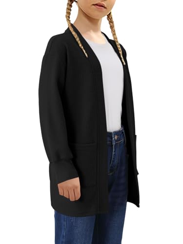Girls Open Front Cardigan Long Sleeve Casual Fall Winter Loose Knit Sweaters Coat with Pockets3