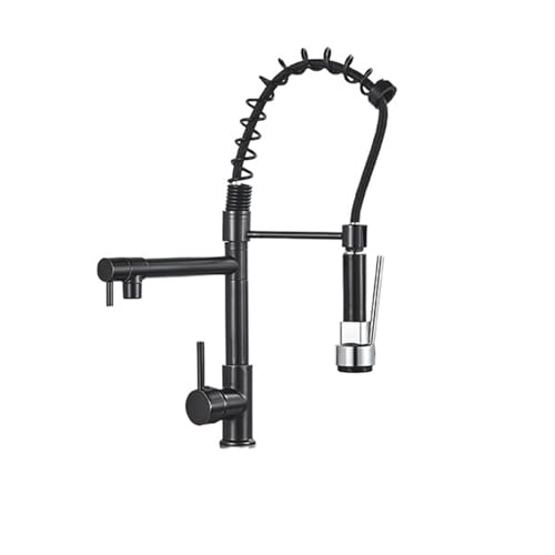Grifo de cocina extraíble negro con doble caño y resorte flexible 2