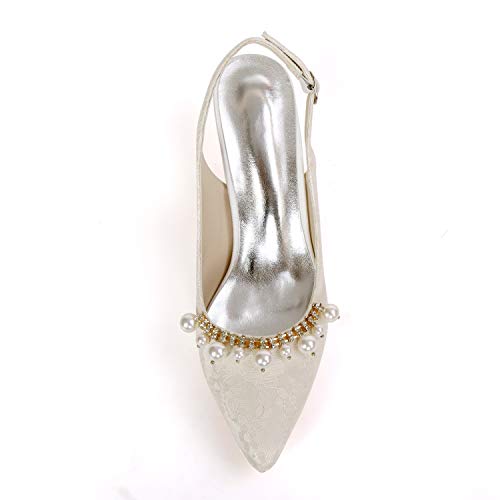 Women's Lace Wedding Shoes for Bride Low Heel Pointed Toe Bridal Shoes with Pearl Slingback Evening Party Pumps Sandals2