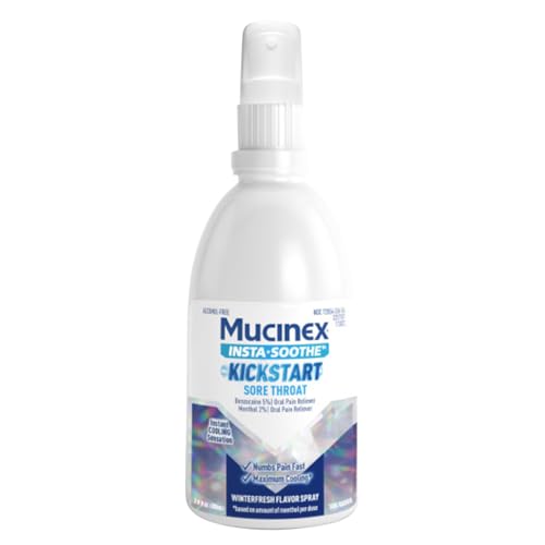 Mucinex Instasoothe Kickstart Sore Throat Relief, Throat Numbing Spray Starts to Work On Contact, Sore Throat Pain Medicine, Relieves Oral Pain, 3.8 FL Oz