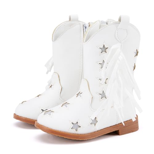 BMCiTYBM Toddler Girls Cowgirl Boots Little Kids Mid Calf Western Cowboy Pointed Toe Riding Shoes Tassels Glitter
