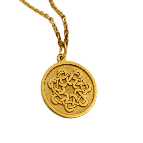 Collier pendentif pièce gravée nœud celtique infini en argent sterling plaqué or