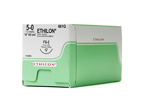 Ethicon ETHILON Nylon Suture, 661G, Synthetic Non-absorbable, FS-2 (19 mm), 3/8 Circle Needle, Size 5-0, 18
