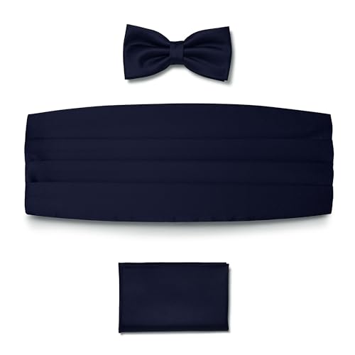 BRERA 67 - Ensemble Ceinture Smoking Réglable, Mouchoir et Nœud Papillon pour Homme, Bleu, Taille S-M, Costume Mariage en Satin
