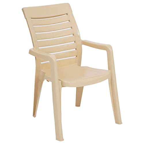 Image of Nilkamal Plastic Chair for Living Room with Arm | 3 Year Warranty | for Home, Living Room, Outdoor | Marble Beige Colour | CHR2180