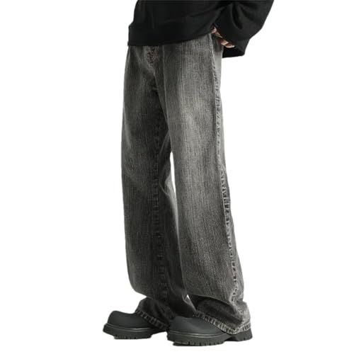 Men Vintage Straight Jeans Zipper with Pockets Pants Streetw Casual Washed Denim Trousers