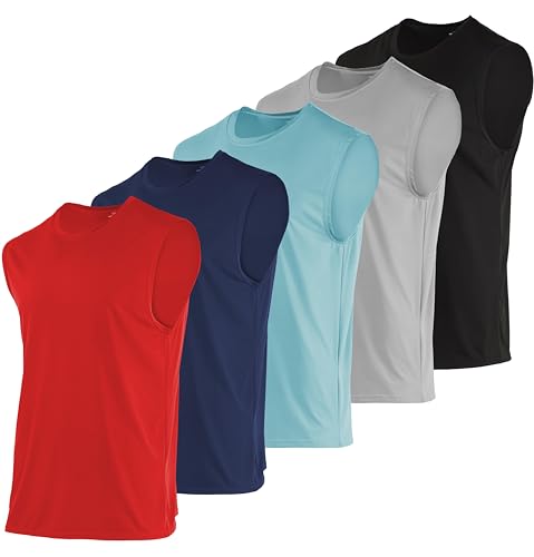 Image of Real Essentials 3 & 5 Pack: Men's Dry-Fit Active Athletic Tech Tank Top - Regular and Big & Tall Sizes (S-5XLT)