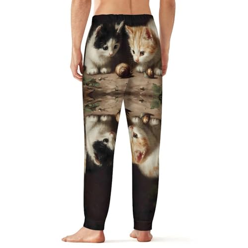 Cute Kittens Cats with Snails Men's Pajama Bottoms Sleep Lounge Soft Comfy Pants Sleepwear3
