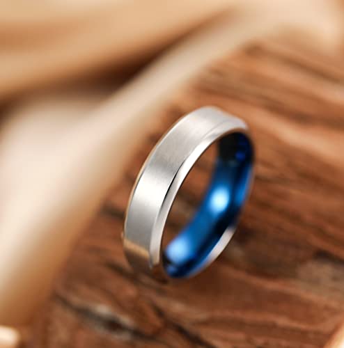 TIGRADE Titanium Rings 4MM 6MM 8MM 10MM Wedding Band in Comfort Fit Matte for Men Women, Blue, 6MM, Size 10