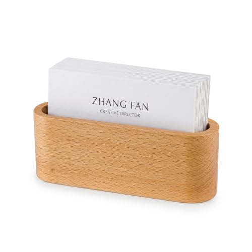 Wislist Business Card Holder for Desk, Minimalist Office Organizer Beech