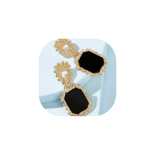 Black & Gold Geometric Pendant Dangle Earrings for Women - Matte Black Statement Drop Earrings for Party Daily Commute & Vacation