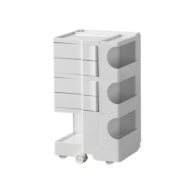 Carrito pequeño de estilo nórdico, mesita de noche de varios niveles con ruedas y cajones para sala de estar, mesa auxiliar de sofá simple, color azul y blanco, solución de almacenamiento compacta