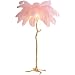 Produktbild AKAKKFK Stehlampe Mit Echten Federn, LED Stehleuchte Wohnzimmer Modernes Design Luxus Stehlampe Feder Lampenschirm Schlafzimmer Stehleuchte,Rosa