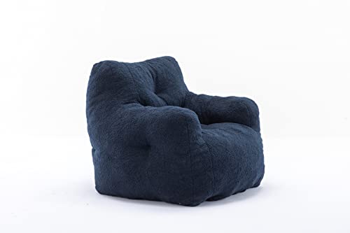 INMOZATA Bean Bag Chairs for Adults/Kids/Teens - Teddy Bean Bag Sofa with Filler Memory Foam - Beanbag Couch with Armrest for Living Room Bedroom Lounge, Dark Blue