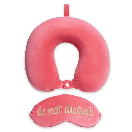 sheffield home comfortable semicircular memory foam eye mask and neck pillow set for ultimate head and neck support during travel - jet set go! shock pink